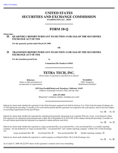 Thumbnail Tetra Tech
 Quarterly Report 2009-q2