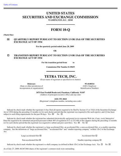 Thumbnail Tetra Tech
 Quarterly Report 2009-q3