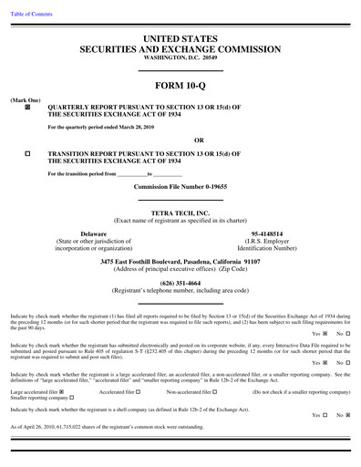 Thumbnail Tetra Tech
 Quarterly Report 2010-q2