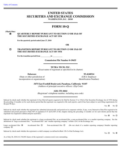 Thumbnail Tetra Tech
 Quarterly Report 2010-q3