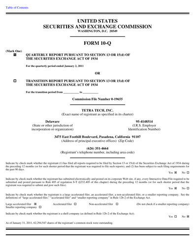 Thumbnail Tetra Tech
 Quarterly Report 2011-q1