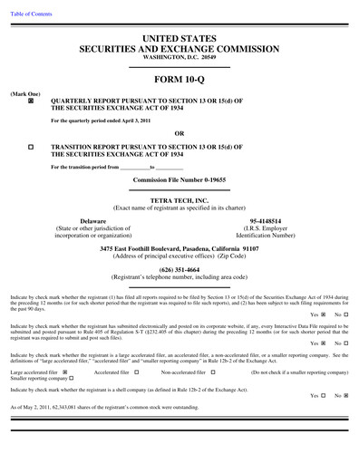 Thumbnail Tetra Tech
 Quarterly Report 2011-q2