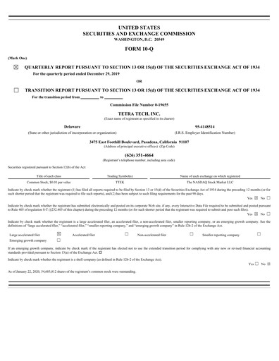 Thumbnail Tetra Tech
 Quarterly Report 2020-q1