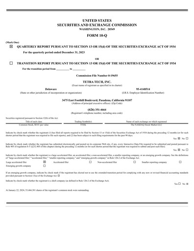Thumbnail Tetra Tech
 Quarterly Report 2024-q1