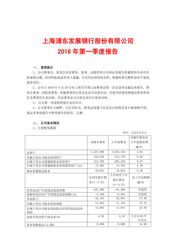 Thumbnail Shanghai Pudong Development Bank
 Quarterly Report 2016-q1