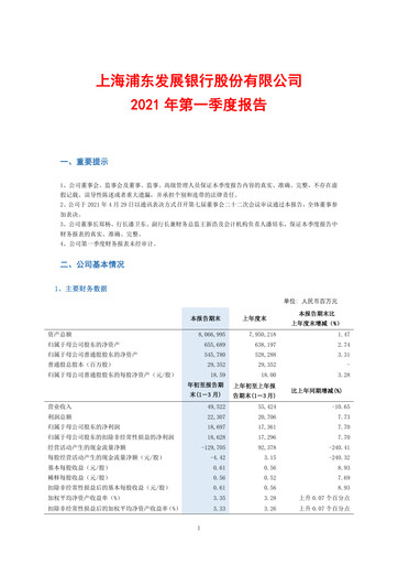 Thumbnail Shanghai Pudong Development Bank
 Quarterly Report 2021-q1