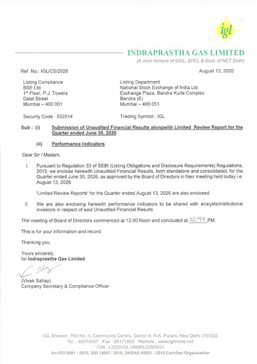 Thumbnail Indraprastha Gas
 Quarterly Report 2026-q1