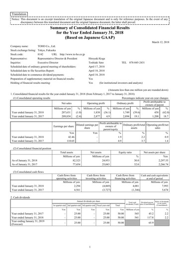 Thumbnail Toho Co., Ltd. Financial Statement 2018