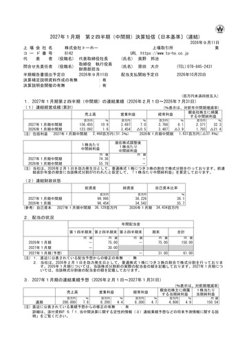 Thumbnail Toho Co., Ltd. Half-year Report 2027-h1