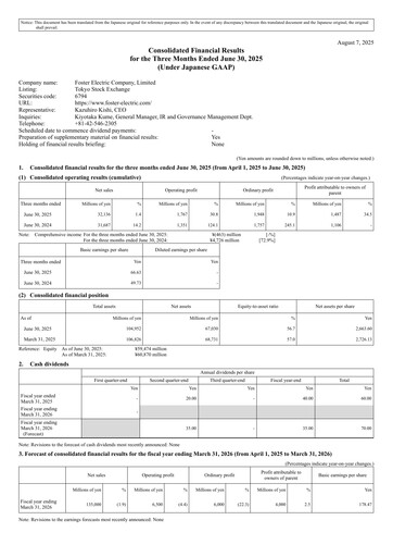 Thumbnail Foster Electric Company Quarterly Report 2026-q1