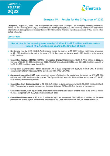 Thumbnail Energisa S.A. Quarterly Report 2022-q2