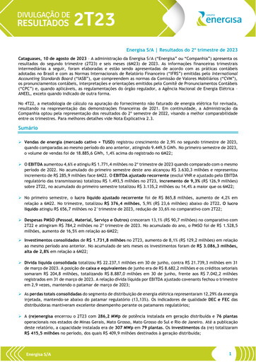 Thumbnail Energisa S.A. Quarterly Report 2023-q2