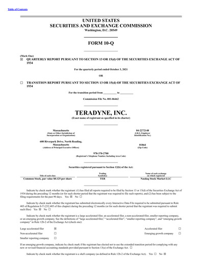 Thumbnail Teradyne Quarterly Report 2021-q3