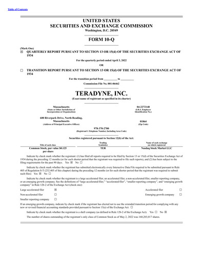 Thumbnail Teradyne Quarterly Report 2022-q1
