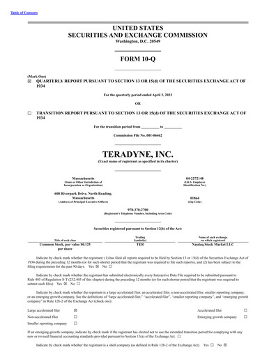 Thumbnail Teradyne Quarterly Report 2023-q1