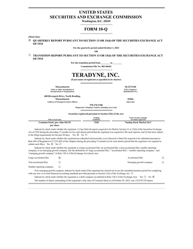 Thumbnail Teradyne Quarterly Report 2023-q3