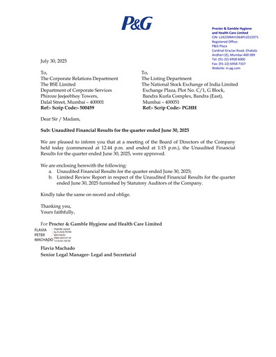Thumbnail Procter & Gamble India Quarterly Report 2025-q1