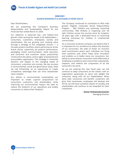 Miniature Procter & Gamble India Rapport de durabilité 2025